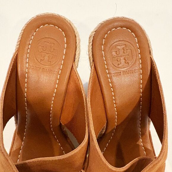 Tory Burch Wedge Espadrille Sandal Brown Suede Slip On Size 6 - Picture 8 of 11